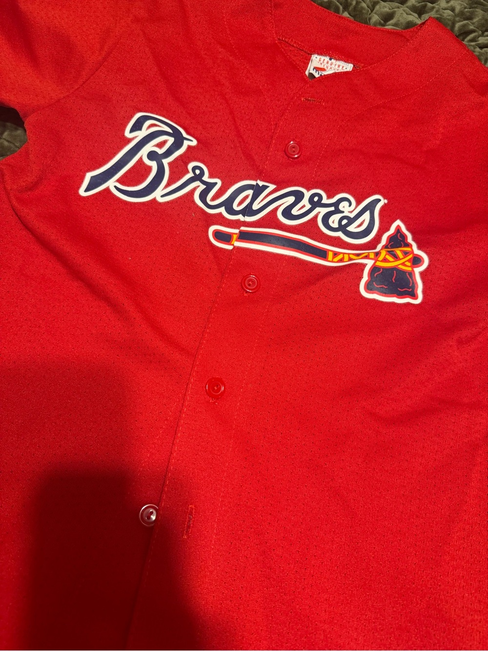 Majestic Red Button Front Jersey with Team Patch